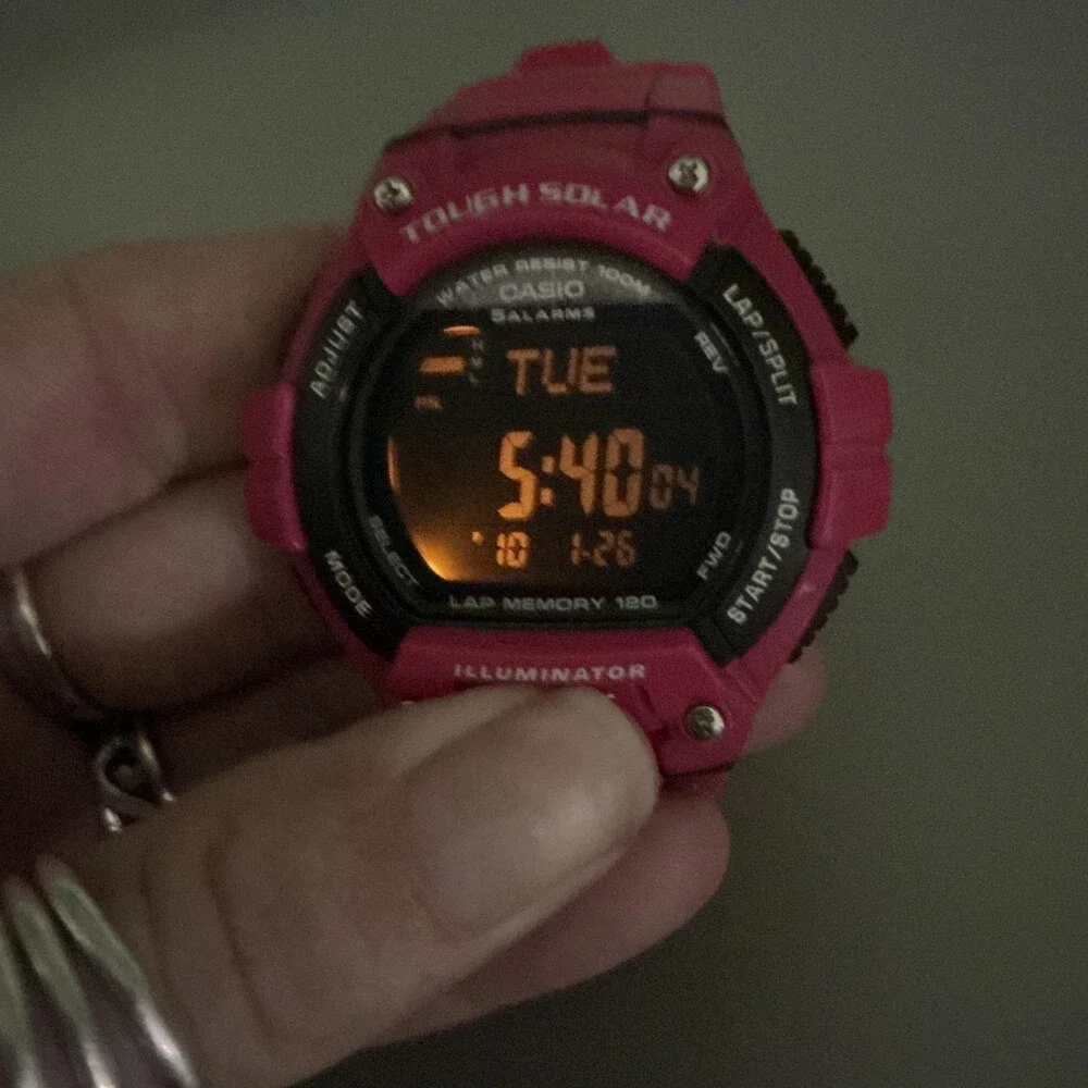 Casio W-S220 Mens Watch 48mm Digital Black Pink Tough Solar Illuminator 100m WR